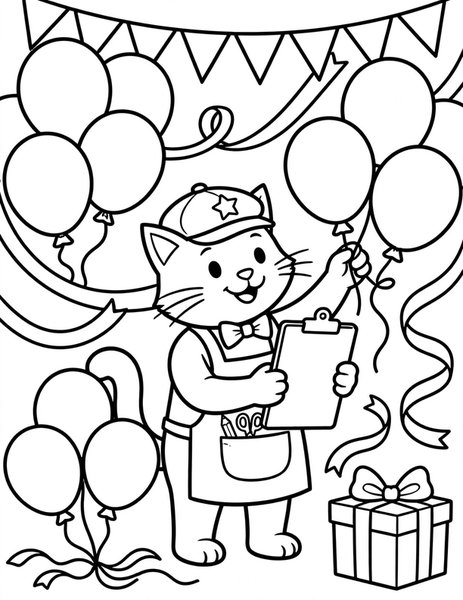 Cat Party Planner coloring page