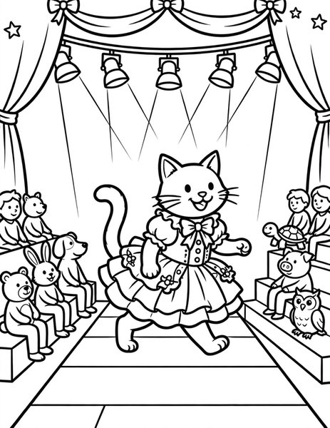 Cat Fashion Show coloring page