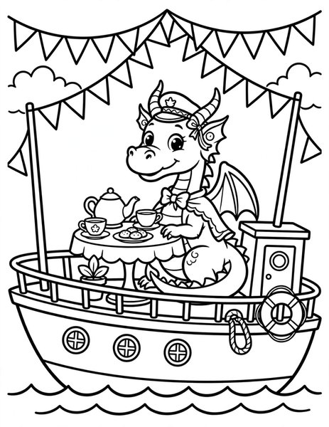 Dragon Yacht Party coloring page