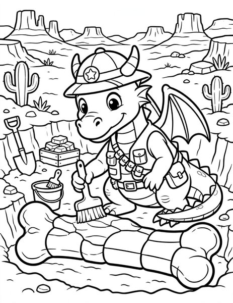 Dragon Archaeologist coloring page