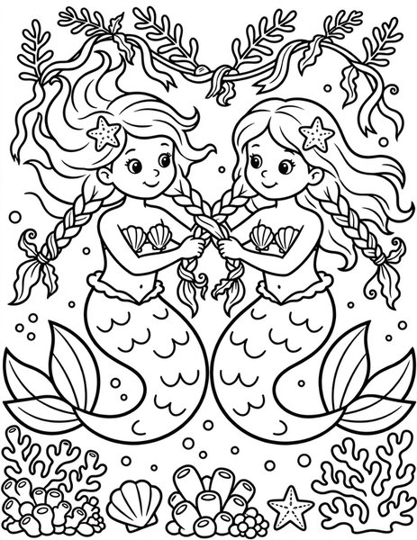 Mermaid Twins coloring page
