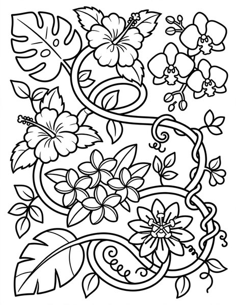 Flower Jungle Vine coloring page