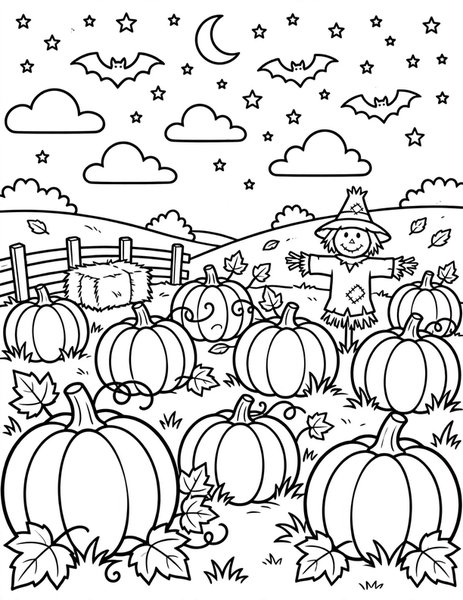 Pumpkin Patch at Night coloring page