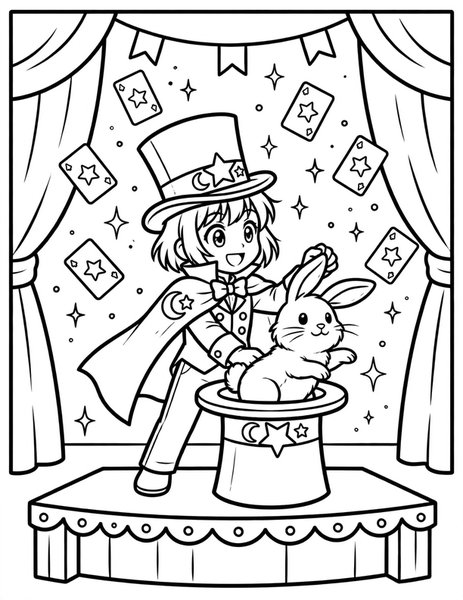 Magician's Card Trick coloring page