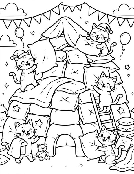 Cat Slumber Party coloring page
