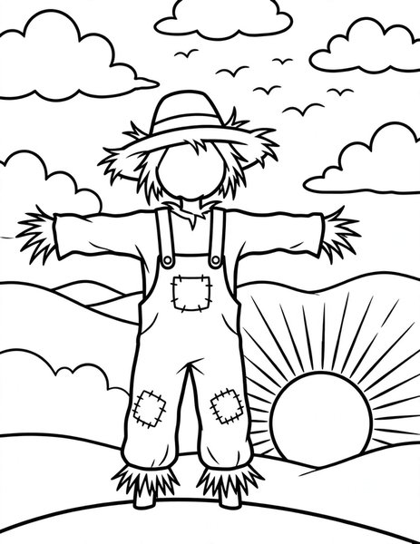 Scarecrow at Dusk coloring page