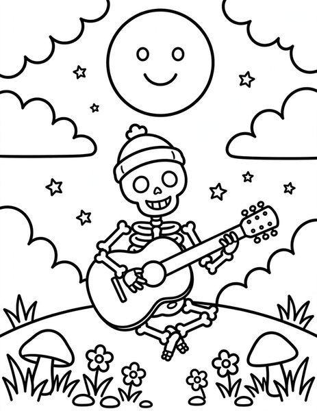 Skeleton Playing Guitar coloring page