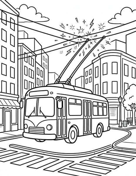 Trolleybus Turn coloring page