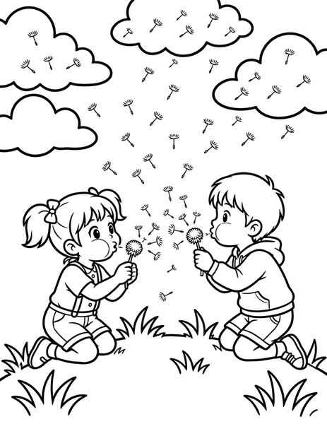 Dandelion Wishes coloring page