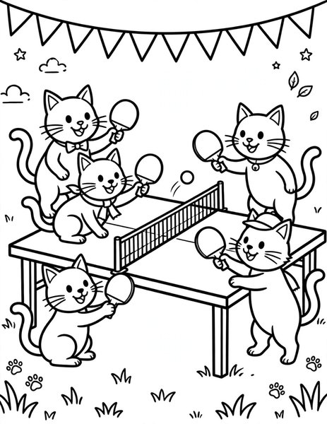 Cat Table Tennis coloring page