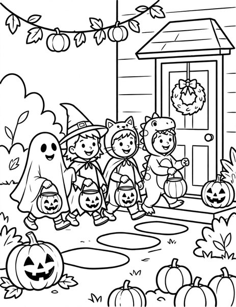 Kids Trick-or-Treating coloring page