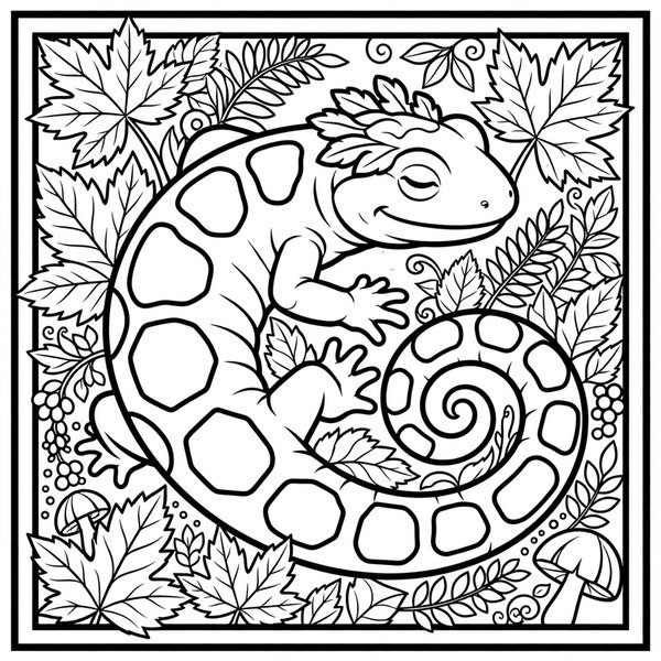 Salamander coloring page: A salamander with bold spotted panels.