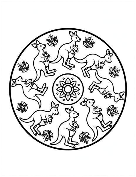 Kangaroo Pouch Mandala coloring page