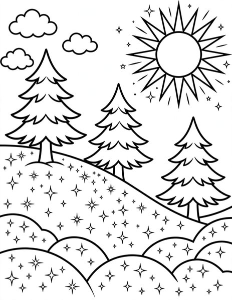 Powder Day coloring page: Fresh powder sparkles on a powder day.