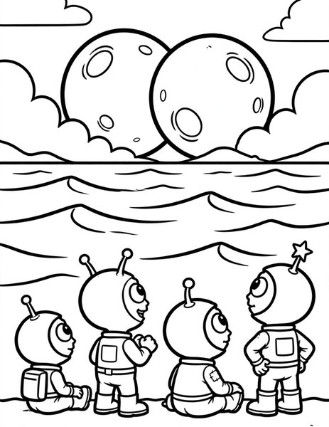 Twin Moon Sunset coloring page