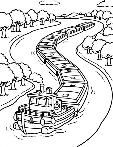 River Push Boat coloring page