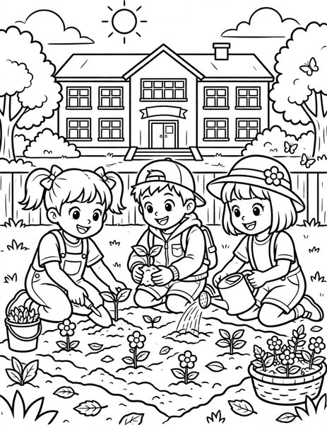 School Garden coloring page