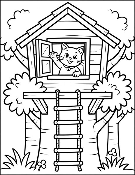 Cat Treehouse coloring page