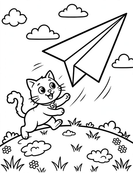 Cat Paper Airplane coloring page