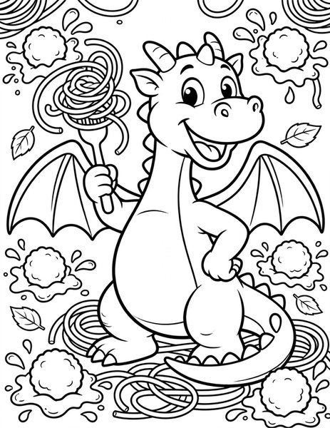 Dragon Spaghetti Night coloring page