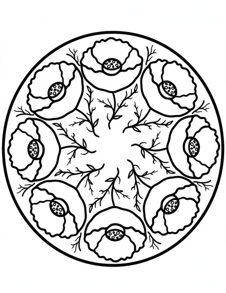 Poppy Petal Mandala coloring page