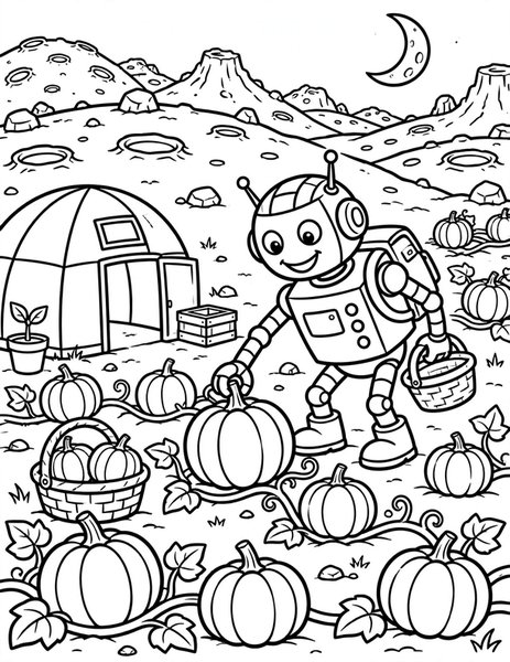 Robot Pumpkin Picker coloring page
