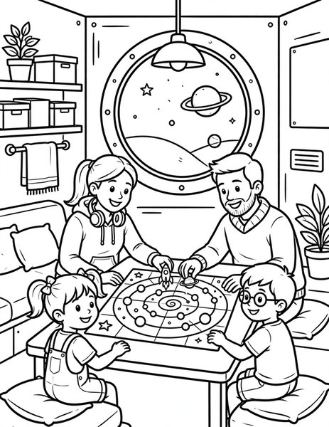 Space Board Game Night coloring page