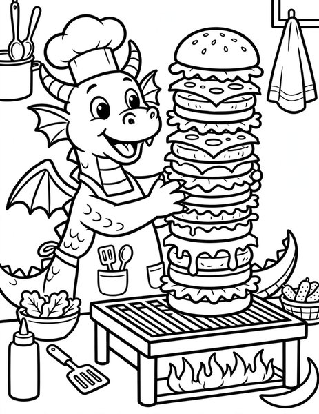 Dragon Burger Chef coloring page