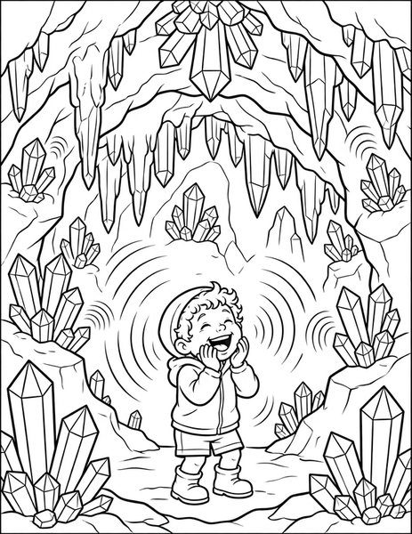 Echo Cave coloring page: An echo cave repeats every giggle back in perfect harmony.