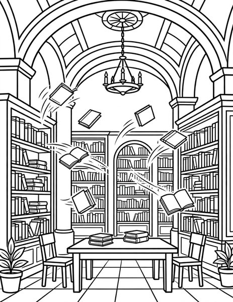 Enchanted Library coloring page