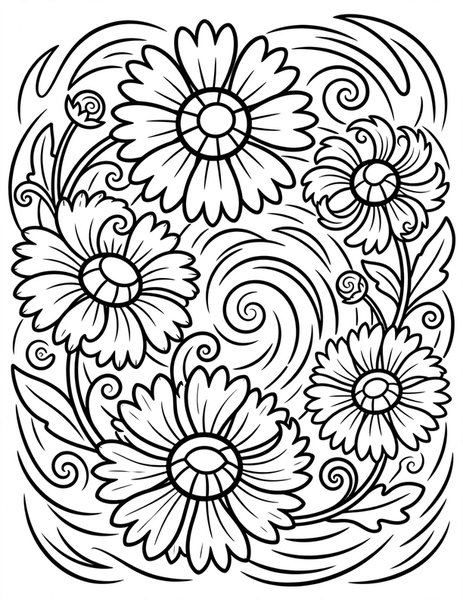 Gaillardia Sunset Swirl coloring page