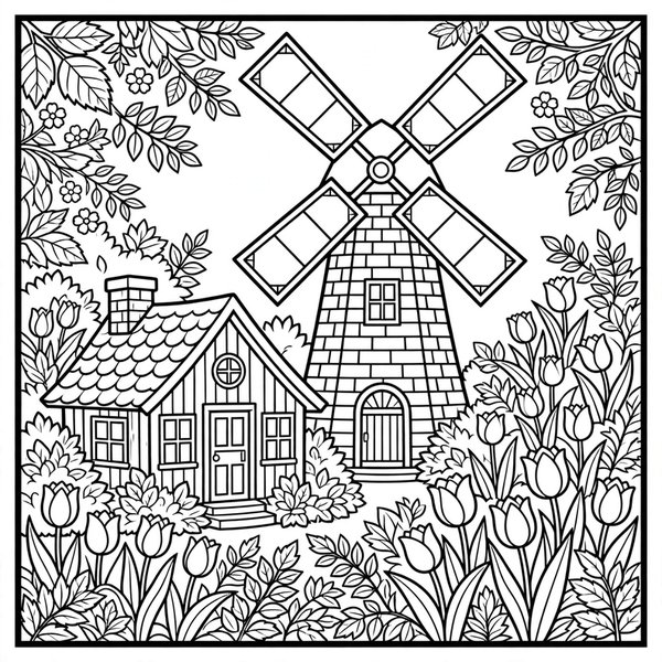 Windmill coloring page