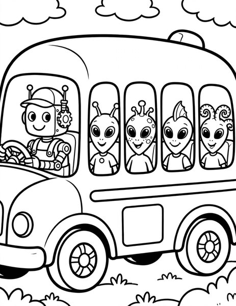 Robot School Bus Driver coloring page