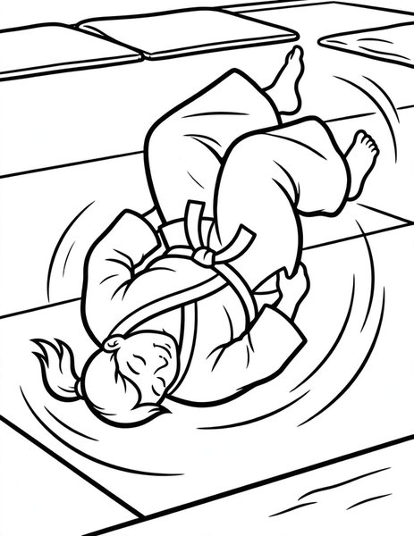 Aikido Roll coloring page: An aikido student rolls out of a throw.