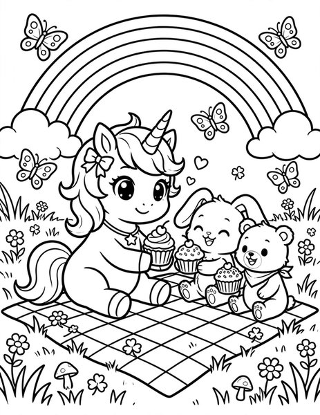 Unicorn Cupcake Party coloring page