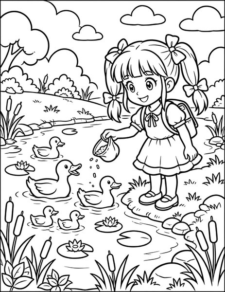 Duck Feeding coloring page