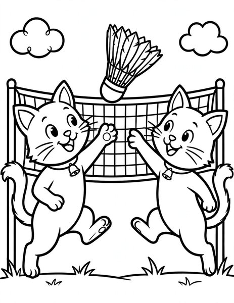Cat Badminton coloring page