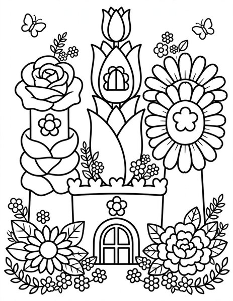 Flower Castle coloring page