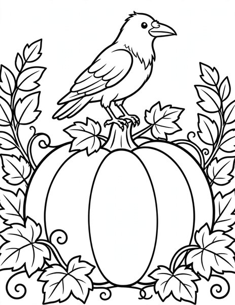 Pumpkin and Crow coloring page