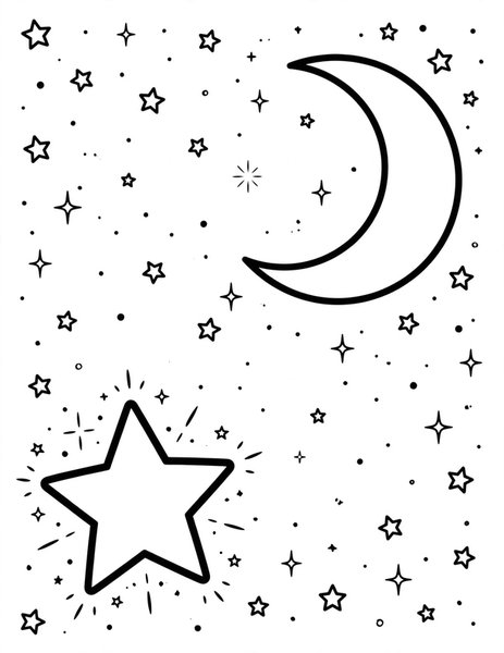 Crescent Moon coloring page: A thin crescent moon hangs beside the evening star.