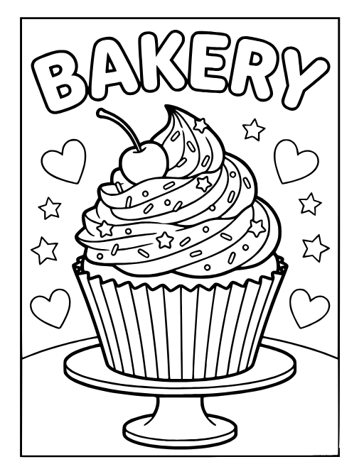 Decorated Cupcake coloring page: A decorated cupcake with a swirl of frosting