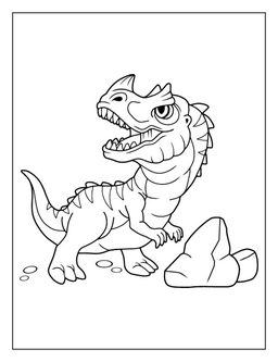 Dinosaur coloring page: Cute Dino on Rocks