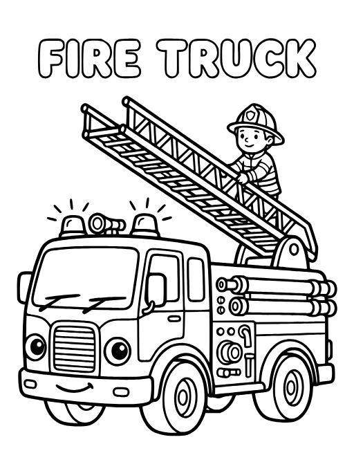 Fire Truck coloring page: A fire truck with a ladder extended