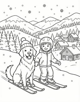 Golden Retriever Sking coloring page: Golden retriever Sking with Owner