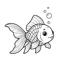 Goldfish with Bubbles coloring page: A simple fish with bubbles underwater.
