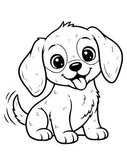 Happy Puppy coloring page: A cute puppy wagging it's tail with Tongue out.