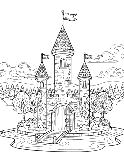 Intricate Castle coloring page: A intricate castle set in medieval times.