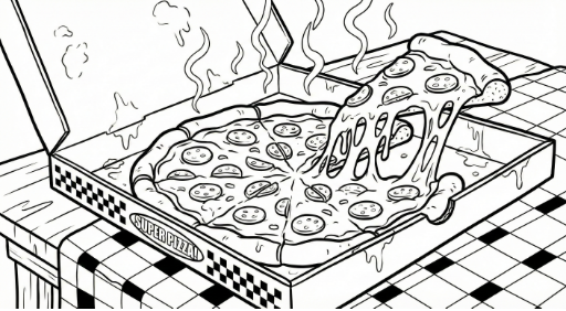 Pepperoni Pizza coloring page: A cheesy pepperoni pizza.