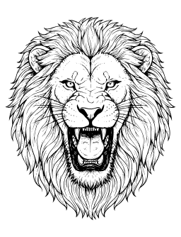 Roaring Lion coloring page: A roaring lion with a fluffy mane