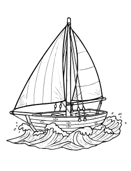 Sailboat and Waves coloring page: A boat with two sails floating on waves.